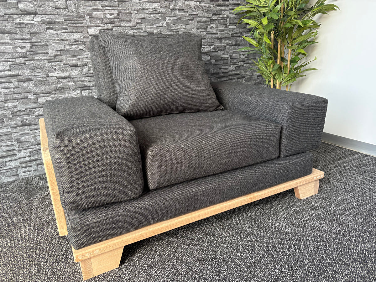 Velorra Glaciella 1-Seater sofa in Glaciella ribbed fabric on a solid Red Oak base