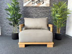 Varela 1 Seater Patio Sofa in FibreGuard outdoor fabric on a solid Iroko frame
