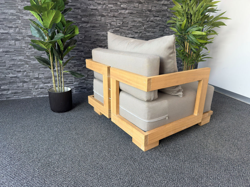Varela 1 Seater Patio Sofa, additional view of the Iroko frame detail